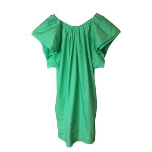 TELA Italy Cotton Poplin Mini Shift Dress Green Tie Back Pockets Avant Garde S